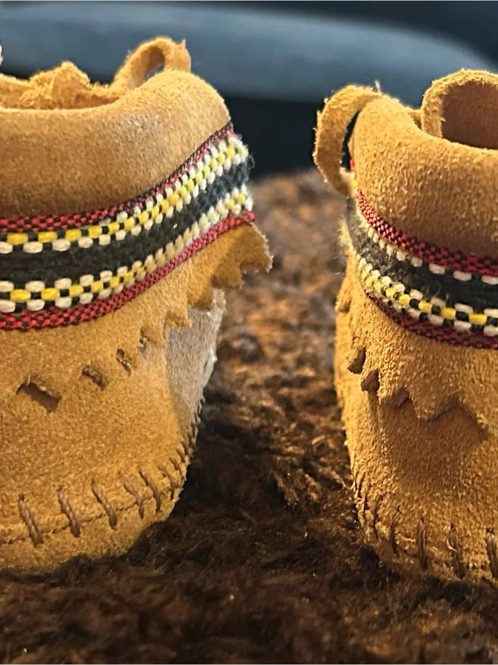 Tan Suede Minnetonka Moccasin Baby Booties w/ Colorful Trim Baby/InfantSize 4